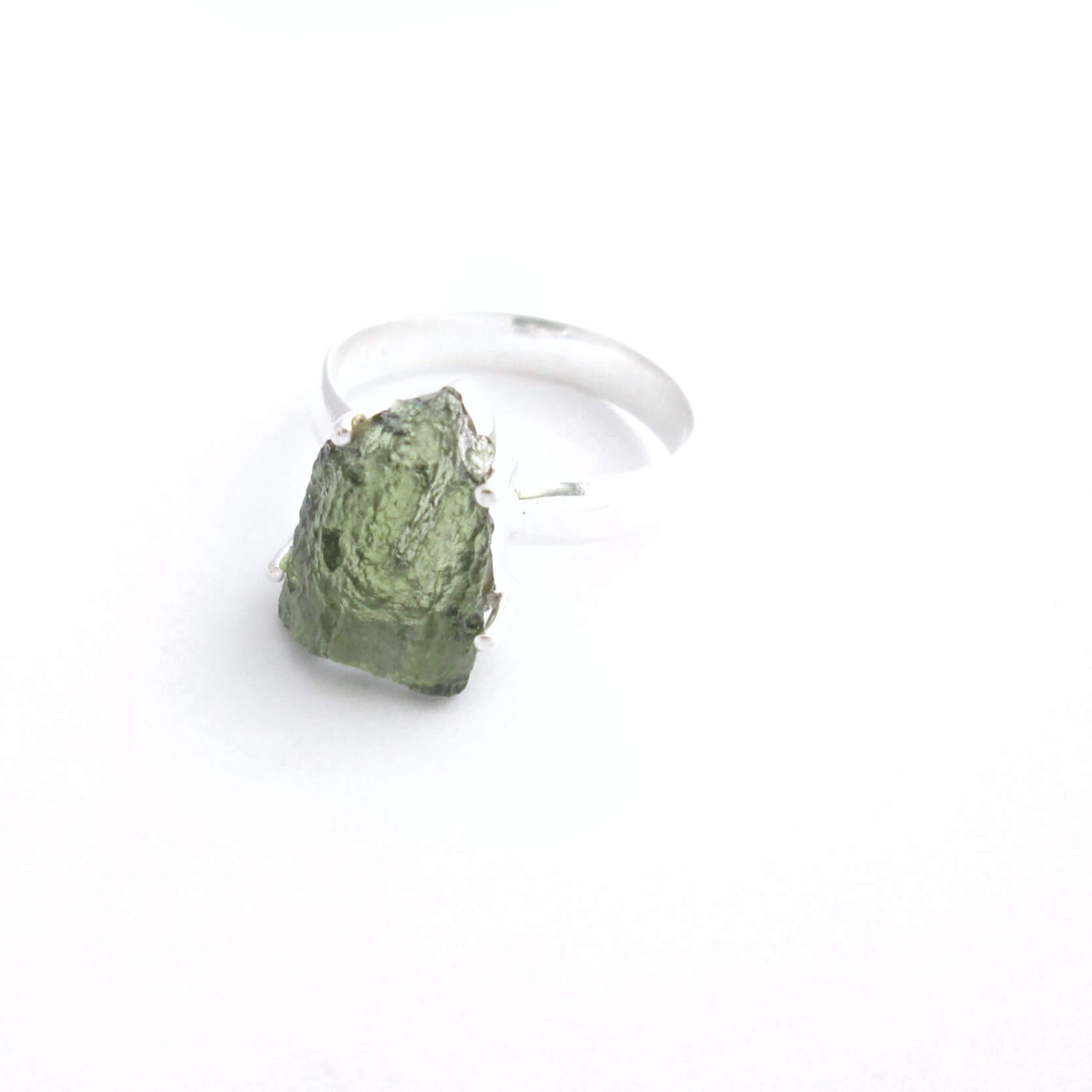 Raw Moldavite Ring Genuine Natural Green Tektite Sterling Silver